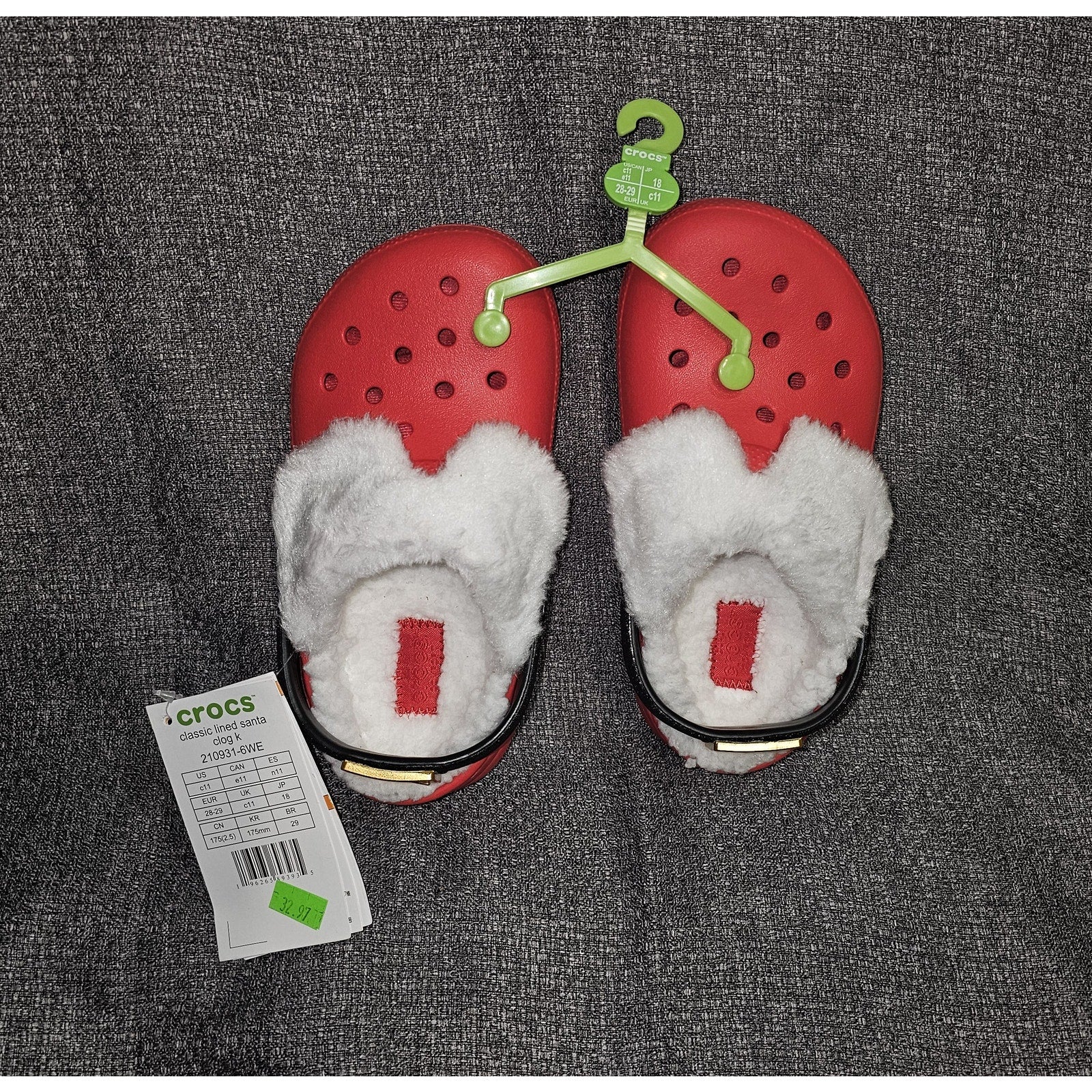 Crocs Unisex Kids Size 11, Lined Santa Clog