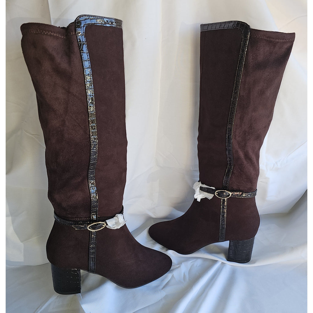 Karen Scott Isalee Buckled Zip Dress Boots - Chocolate