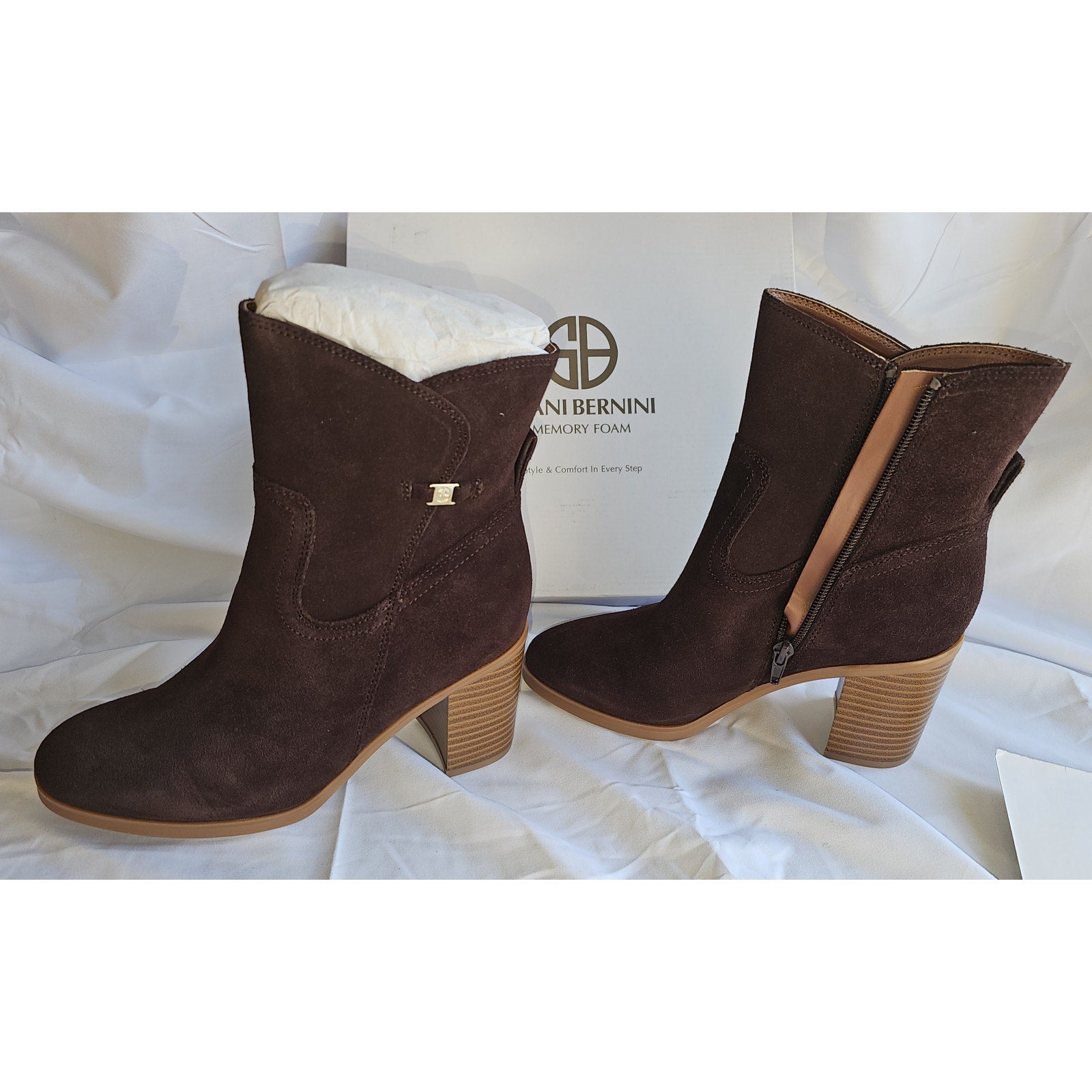 Giani Bernini Women's Olaa Memory Foam Block Heel Dress Booties - Cocoa