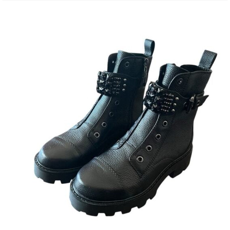 KARL LAGERFELD PARIS Women's Maeva Embellished Buckled Zip Booties